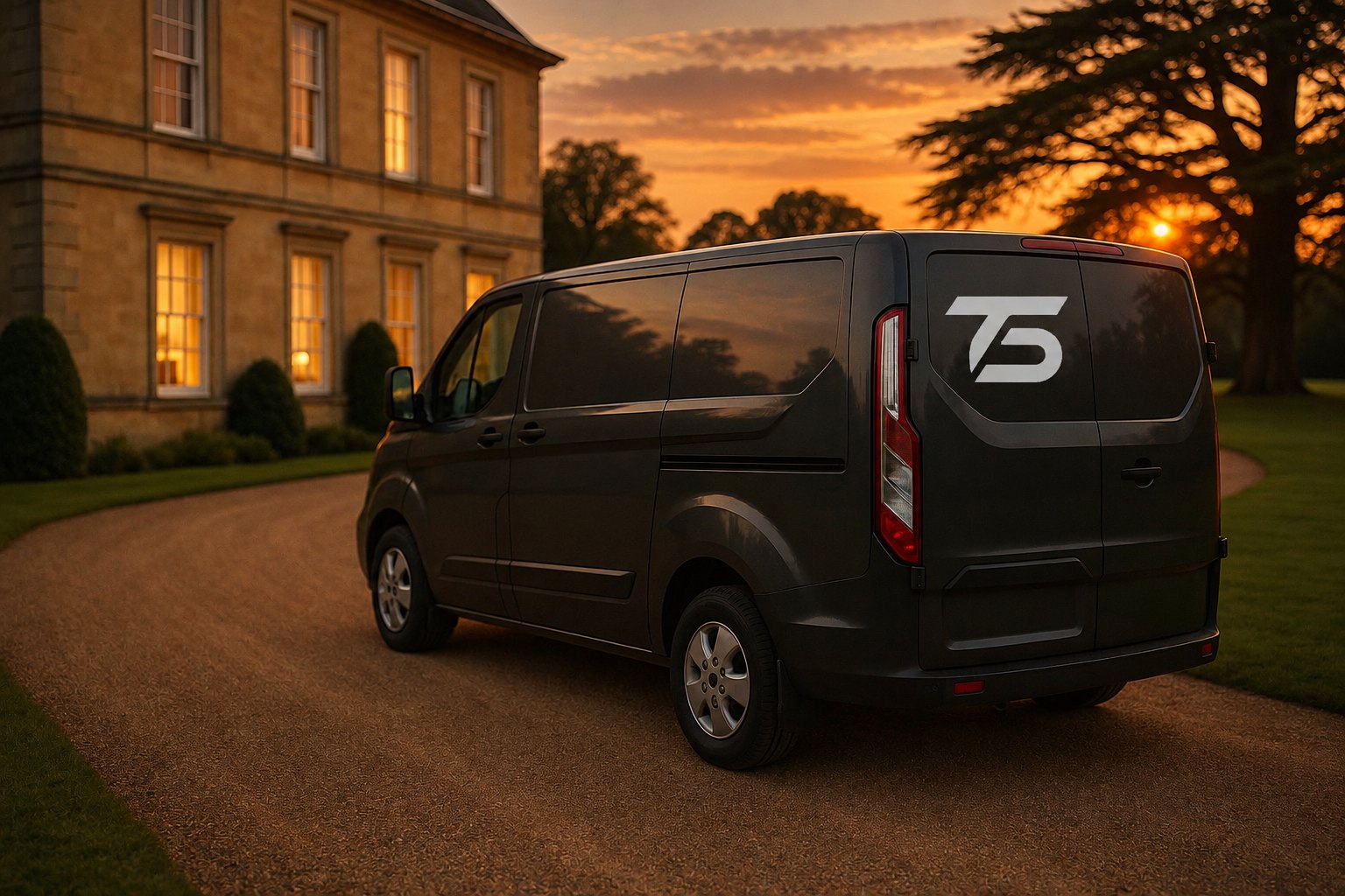 A dark van with the TradeSynq mark on the rear door