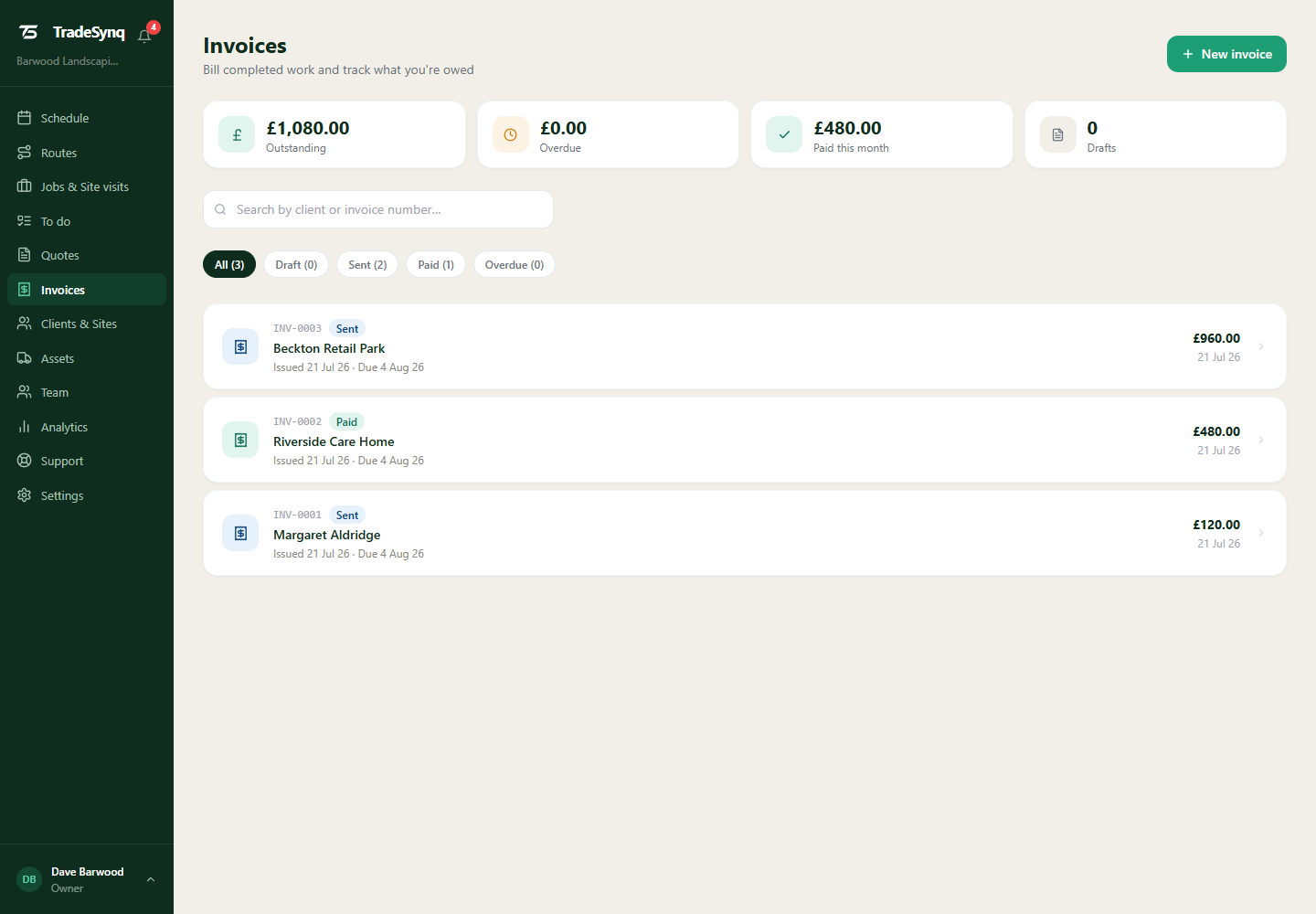 Invoices & payments in TradeSynq