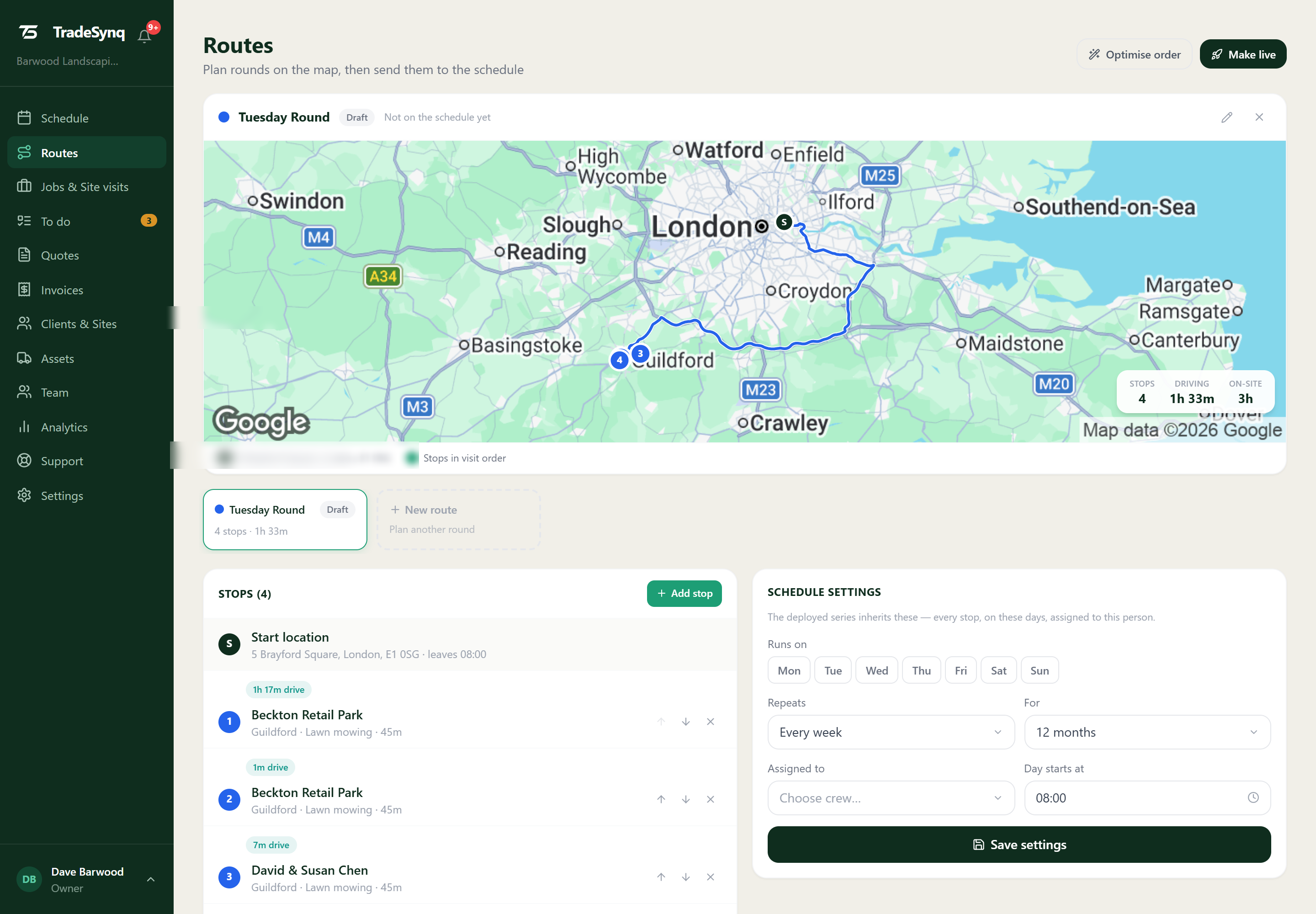 Routes in TradeSynq