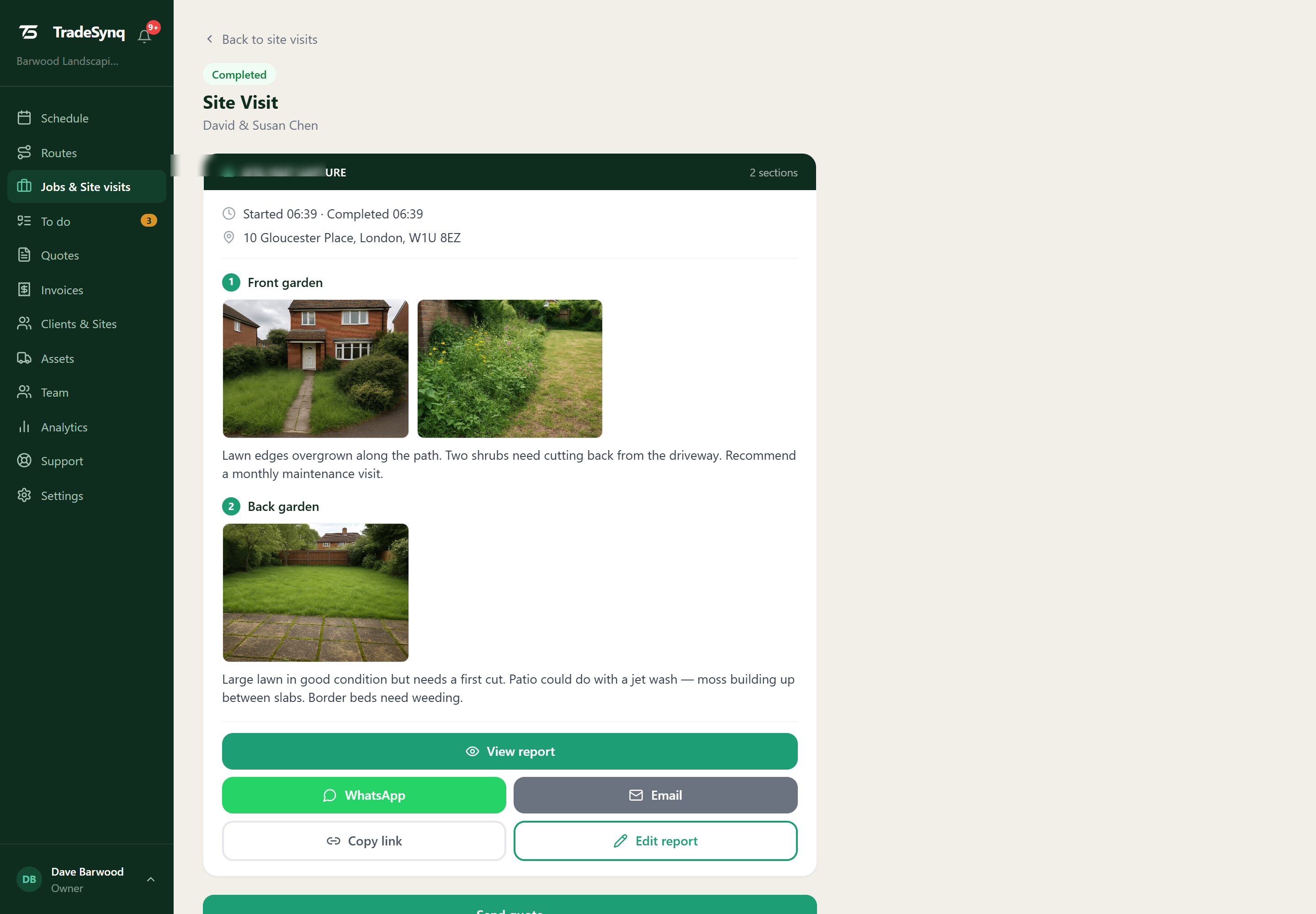 Site visits in TradeSynq